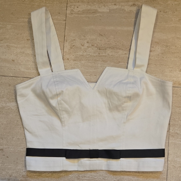 Maeve Tops - Maeve by Anthropologie Creamy White Stylish Top with Black Ribbon Accent Belt